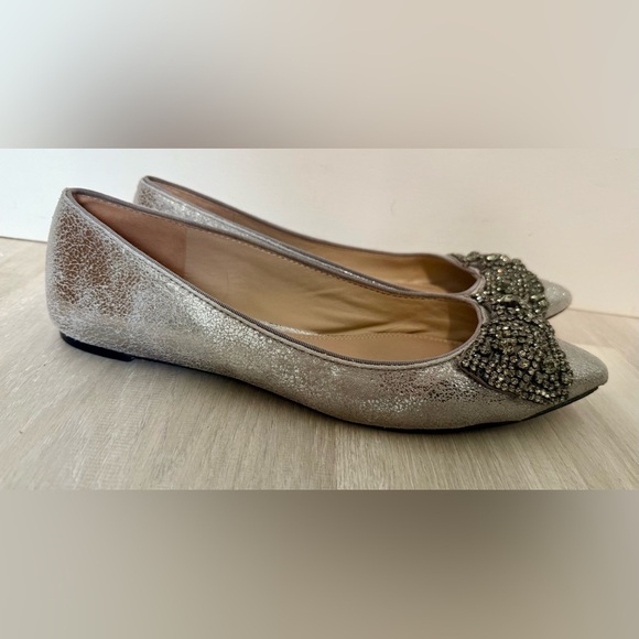 TORY BURCH silver jeweled bow tie leather pointy toe ballerina flats sz 9 - Picture 5 of 10